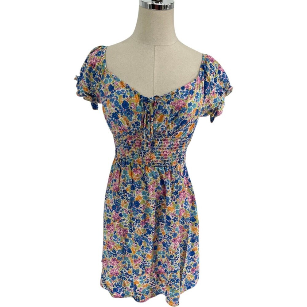Chocolate U.S.A. Dress Womens Size Medium Floral Smocked Waist Cottagecore Mini